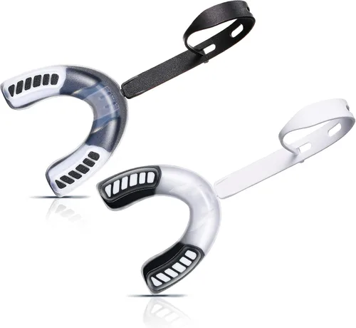 Konohan Paquete de 2 protectores bucales de fútbol juvenil con correa y estuche para niños y adultos, boquilla deportiva suave, doble color,