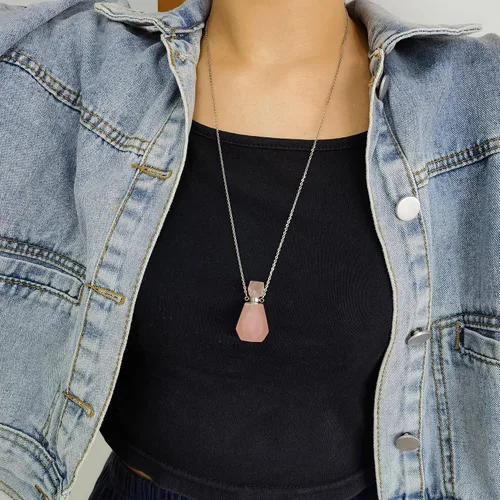 Miniatura 59 de Perfume Bottle Necklace Heart Shape, Amethyst Necklace Healing Crystal for Women, Essential Oil Diffuser Bottle Necklace Jewelry for Liquid