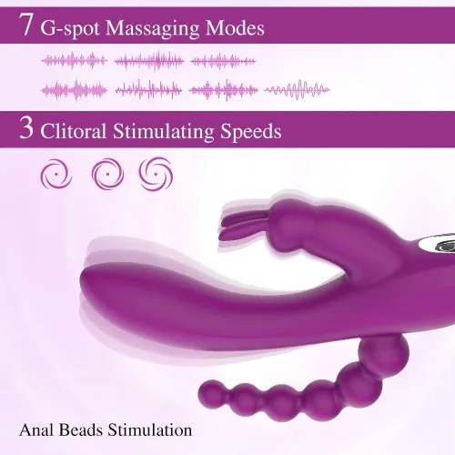 Miniatura 2 de Vibrador de punto G con forma de conejo 3 en 1, consolador anal con 7 modos de vibración para mujeres - Adorime, masajeador y estimulador