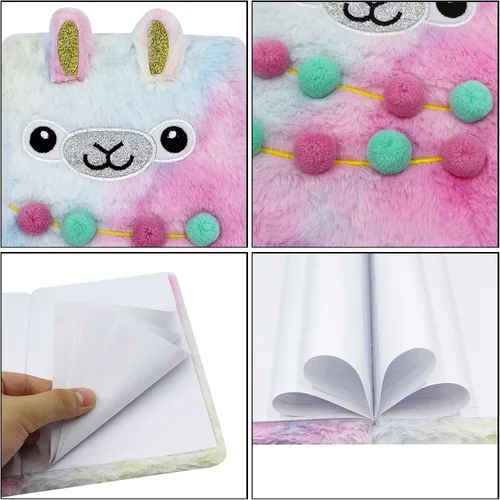 Miniatura 4 de Cuaderno de felpa difusa con bonito diario de oso de dibujos animados para niños y niñas para escribir dibujos (A5, 160 páginas rayadas)