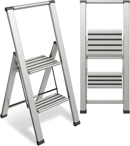Miniatura 12 de Escalera plegable de 1 escalón, decorativa, de aluminio moderno y hermoso, ligero, perfil ultra delgado, peldaños antideslizantes, resistente