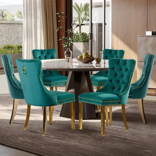Miniatura 111 de Juego de 2 sillas de comedor tapizadas de terciopelo, sillas laterales de cocina de estilo moderno con ribete de cabeza de clavo y patas de madera