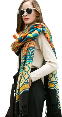 Miniatura 108 de DANA XU Manta de pashmina extragrande 100% de lana merina, bufanda de viaje, bufanda de cachemira para mujer, otoño e invierno, chal de gran
