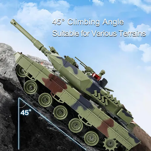 Miniatura 4 de KAIM Tanque RC 1/24, tanque de control remoto para niños con humo, luces y sonidos, modelo de ejército Ger Leopard II de 2.4 GHz, juguetes militares