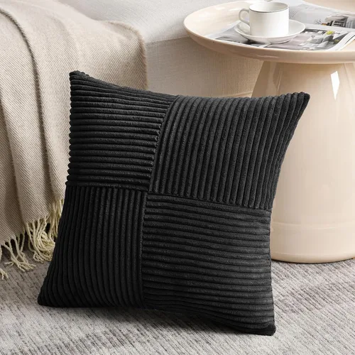 Miniatura 2 de Fancy Homi - Paquete de 2 fundas de almohada decorativas negras de 22 x 22 pulgadas para sala de estar, sofá, cama, rústico, estilo bohemio