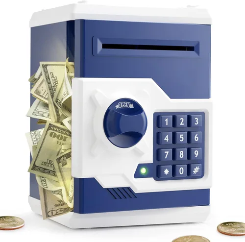 Miniatura 13 de Playsheek alcancía para niñas y niños, gran alcancía electrónica de monedas con protección por contraseña, caja de ahorro con desplazamiento