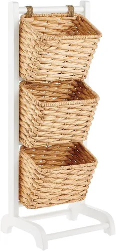 Miniatura 8 de mDesign Water Hyacinth - Cestas de almacenamiento de 3 niveles con cesta de mercado, estante vertical para sala de estar, lavandería, dormitorio