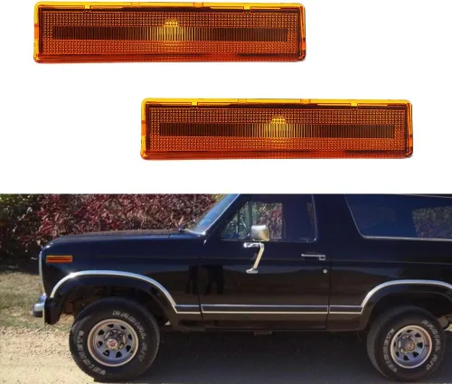Miniatura 14 de Para 1980 1981 1982 1983 1984 1985 1986 Ford BRONCO F-150 F-250 F-350 Luces de marcador laterales de parachoques delantero lente ámbar LED Luces LED