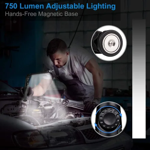 Miniatura 5 de Luz de Trabajo LED Magnética, Cable USB de 24", Capacidad de 3300mAh, Luces Indicadoras de 4 Niveles de Potencia, Base Giratoria de 360, Fuerza