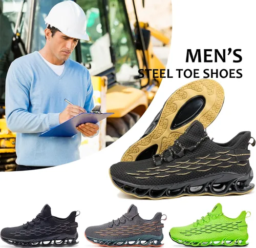 Miniatura 5 de Zapatos de trabajo ligeros para hombre, zapatos indestructibles con punta de acero, zapatos de seguridad de malla transpirable a la moda, zapatos