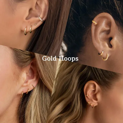 Miniatura 3 de Gokeey Small Gold Huggie Hoop Earrings Set for Women 14K Real Gold Plated Hypoallergenic Lightweight Earrings for Sensitive Ears Everyday Earrings