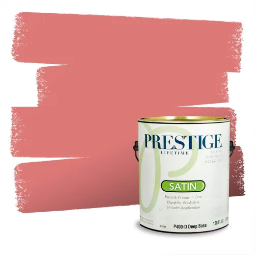 Miniatura 414 de Prestige Paints Pintura exterior e imprimación en uno, 1 galón, plano, coincidencia comparable de Valspar* Amber Rose*