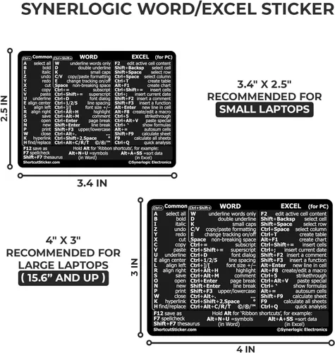 Miniatura 7 de SYNERLOGIC Windows + Word/Excel (para Windows) Guía de referencia rápida Adhesivos de teclado, vinilo sin residuos (negro/pequeño/combinado/2 juegos)