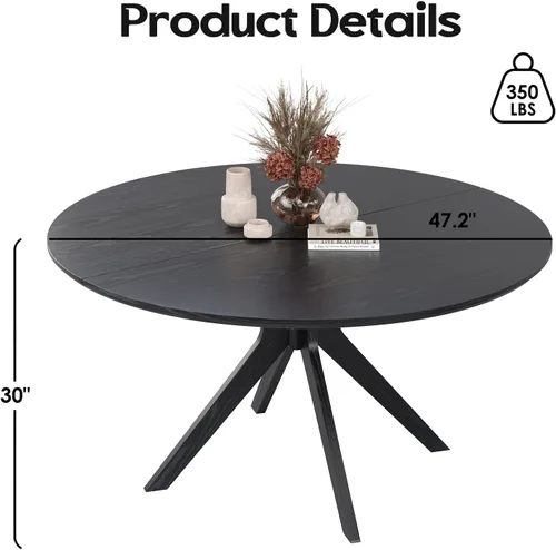 Miniatura 2 de Soohow Mesa redonda de cocina de comedor de madera maciza de 47.2 pulgadas para 4-6 personas con base de pedestal que se interseca