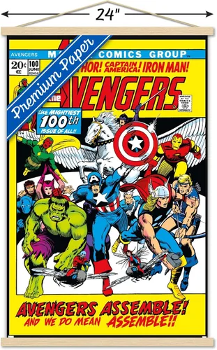Miniatura 3 de Trends International Marvel Comics Avengers #100 - Póster de pared, 22.37 x 34.00 pulgadas, paquete de impresión premium y colgador de madera de haya