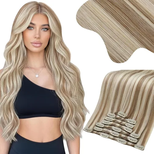 Miniatura 25 de Moresoo Extensiones de cabello humano Remy con clip, color rubio platino, extensiones de cabello humano real de doble trama, color rubio #60, 18