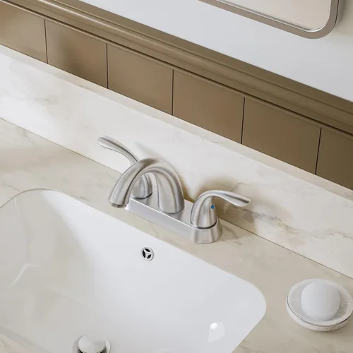 Miniatura 9 de Phiestina Centerset BF008-5-BN - Grifo de lavabo de baño de acero inoxidable de 4 pulgadas de níquel cepillado de 2 o 3 agujeros, grifo de baño de 2