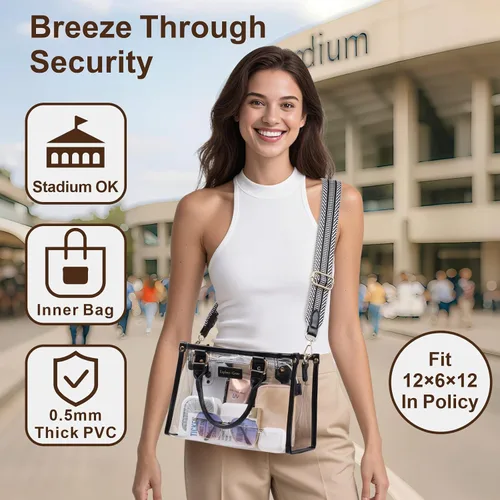 Miniatura 2 de PACKISM Bolsa transparente aprobada para estadios, bolsa transparente para eventos de estadio con bolsa interior, perfecta para eventos deportivos