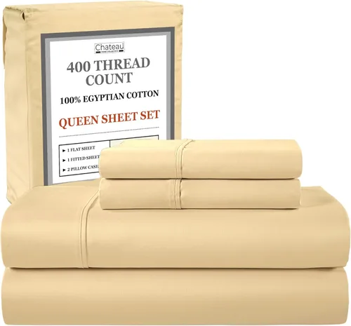 Miniatura 48 de Juego de sábanas 100% de algodón egipcio, tamaño Queen, juego de sábanas de bolsillo profundo, sábanas de algodón de 400 hilos, naturalmente 01