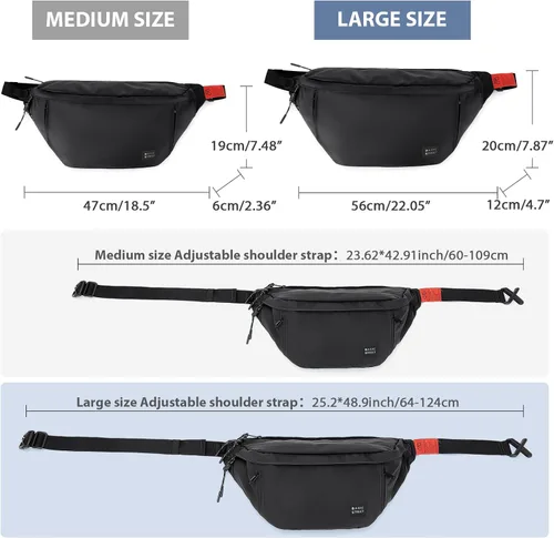 Miniatura 3 de Riñonera cruzada grande de moda para hombres y mujeres, resistente al agua, riñonera, bolsa para cinturón con 5 bolsillos con cremallera, transporte