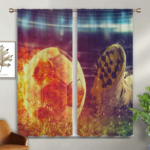 Miniatura 3 de Cortinas opacas de fútbol para niños y niñas, decoración de oscurecimiento de habitación, defensor en deslizamiento, intentos de detener una bola