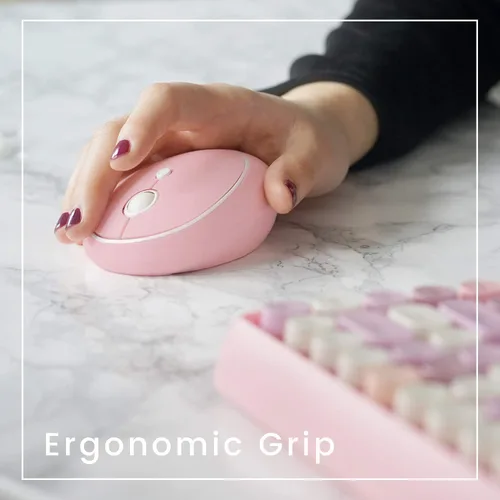 Miniatura 6 de Perixx PERIDUO-713 - Mini teclado inalámbrico y mouse, tapas redondas retro, rosa pastel, diseño en inglés de EE. UU
