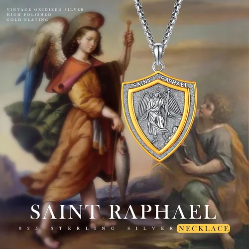 Miniatura 374 de Collar con colgante de plata de ley 925 con medalla de San Patrón, joyería religiosa para hombres y mujeres, con cadena de acero inoxidable 316L