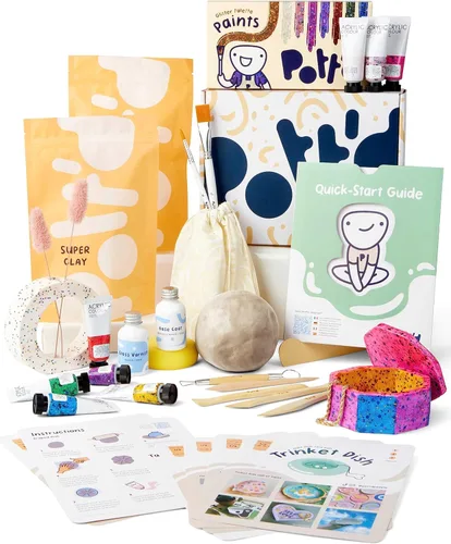Pott'd Arcilla seca al aire para adultos. Kit de cerámica casera para principiantes para adultos. Manualidades de bricolaje incluye: arcilla seca al