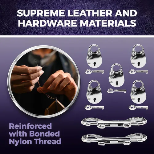 Miniatura 5 de VP Leather Wrist and Ankle Cuffs - 7-Piece Set - Premium Latigo Leather & Soft Lambskin - Couple Sex Toys - BDSM Restraint