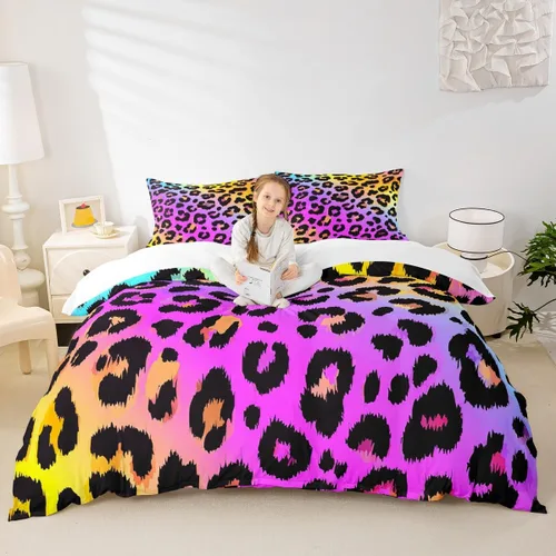 Miniatura 17 de Juego de funda de edredón para niños, tamaño individual, diseño de cebra y leopardo con purpurina, decoración de habitación para niñas y mujeres