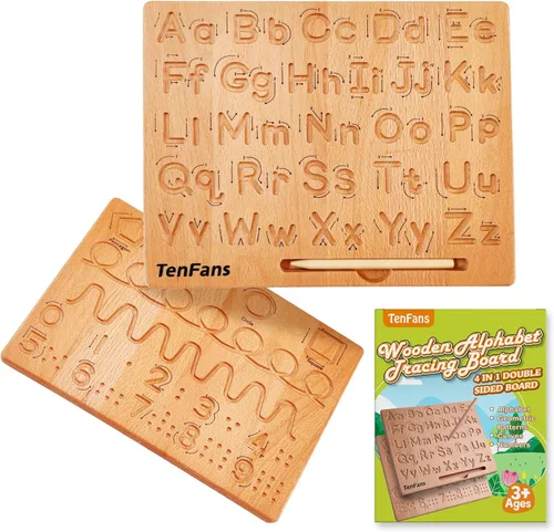 TanFans - Tabla de trazado del alfabeto de madera, juguete educativo Montessori para preescolar, desarrollo de habilidades motoras finas, aprende a