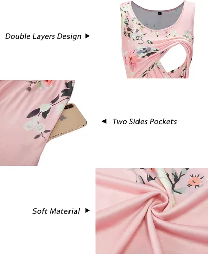 Miniatura 5 de OUGES Vestidos de maternidad lisosflorales para mujer, sin mangasmanga larga, vestido de lactancia