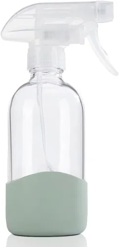 HOMBYS Botellas vacías de vidrio transparente de 8 onzas con protección de funda de silicona, recipientes recargables para soluciones de limpieza,