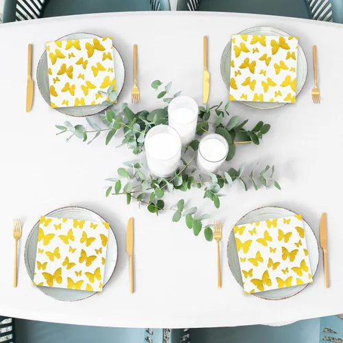 Miniatura 7 de JarThenaAMCS Servilletas de cóctel de mariposa de primavera, 100 unidades, servilletas de papel desechables de mariposa de papel de mariposa de oro