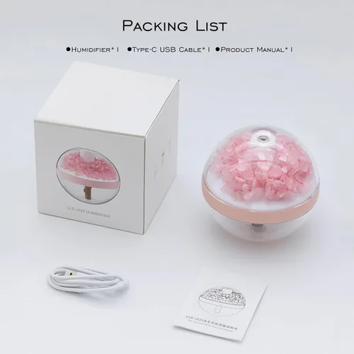 Miniatura 2 de Humidificador portátil de flores preservadas, capacidad de 270ml, difusor de aceite esencial recargable con luz nocturna y apagado automático sin