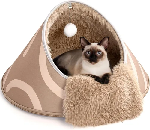 Miniatura 11 de BurgeonNest Cueva redonda de 20 pulgadas para gatos, casa cerrada con capucha para mascotas para gatitos de interior, carcasa de EVA anticolapso