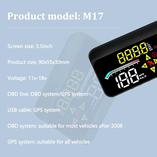 Miniatura 8 de Liiiyuan HUD M17, pantalla frontal OBD2 y GPS sistema dual velocímetro para coche, velocímetro digital con velocidad, dirección de viaje y alarma