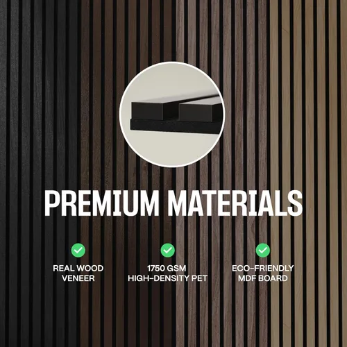 Miniatura 8 de Paquete de 2 paneles de listones de madera acústica - Paneles de pared insonorizados para decoración de interiores Nogal oscuro