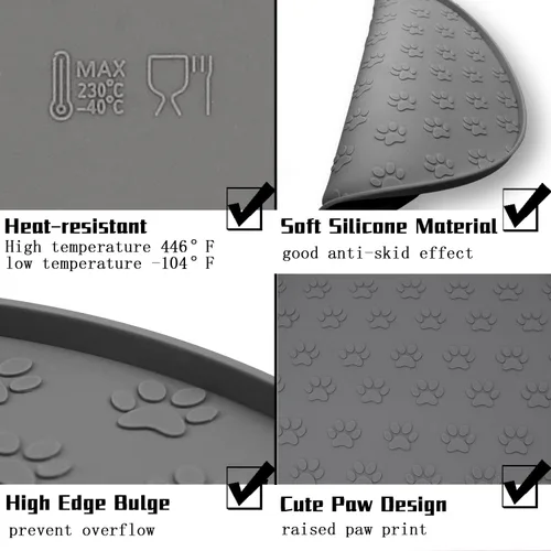 Miniatura 6 de Tapete de silicona para alimentos y agua, tapete de goma con borde elevado para cuencos de perro, evita que los alimentos y el agua manchen