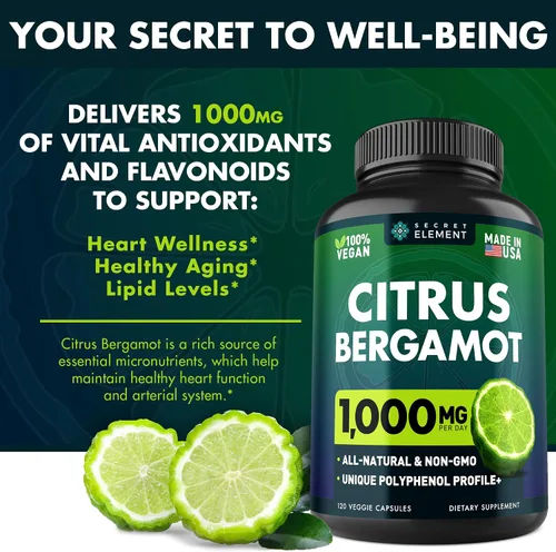 Miniatura 6 de (PAQUETE DE 2) Extracto de Bergamota Cítrica 1000mg - Suplemento de Bergamota Cítrica para la Salud Circulatoria, Inmunidad y Envejecimiento Cápsulas