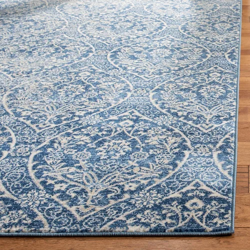Miniatura 4 de SAFAVIEH Brentwood Collection Alfombra - 5'3" x 7'6", azul marino y gris claro, diseño floral damascado de estilo Ogee, sin desprendimiento