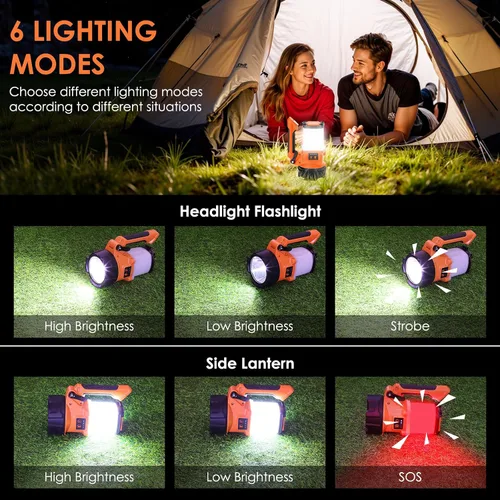 Miniatura 4 de BOBKID Linterna de campamento recargable con trípode, 6 modos, linterna LED de mano con 4000 lm, IPX4 impermeable reflector luz de trabajo