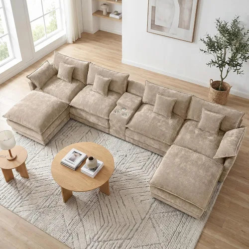 Miniatura 32 de Sofá modular de gran tamaño de 145 pulgadas, sofá de nube en forma de U, moderno juego de sofá de 6 asientos para sala de estar, cómodo asiento Gris