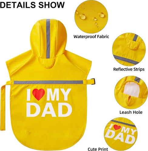 Miniatura 2 de Impermeable para perros con bonito estampado, impermeable, reflectante, ajustable para perros pequeños, medianos y grandes (amarillo, pequeño)