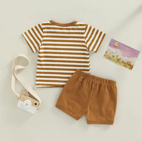 Miniatura 67 de Conjunto de ropa casual de manga corta con botones y pantalones cortos de lino para bebés y niños pequeños