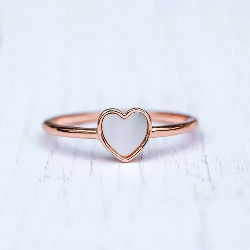 Miniatura 3 de Pura Vida Anillo de corazón de perla de oro rosa madreperla, base de latón, tallas 5-9, Oro, rosa, latón