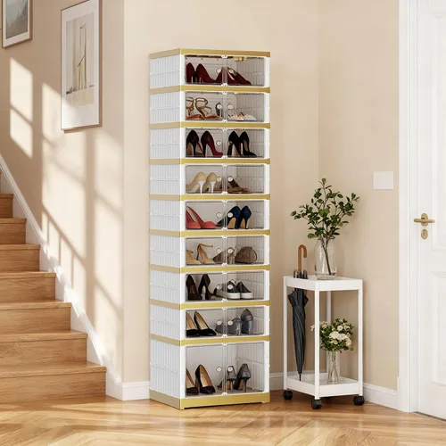 Miniatura 9 de SYNCVIBE Zapatero plegable de 6 niveles con estante de plástico, 12 pares de contenedores de almacenamiento de zapatos colapsables, grandes cajas