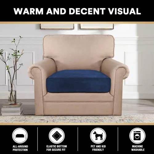 Miniatura 3 de PrinceDeco Funda de cojín de terciopelo elástico para sofá, funda de cojín ajustable suave para sillón o sofá, protector de muebles, cojín de Azul