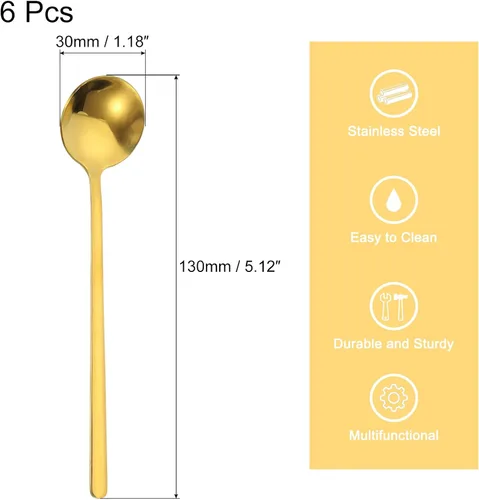 Miniatura 2 de uxcell 6 cucharas de café de acero inoxidable de 5 pulgadas, mini cucharadita de café para café, postre, helado, pastel, dorado, 6