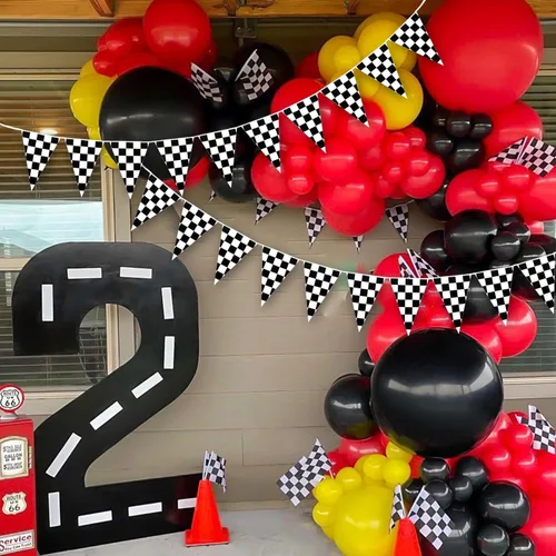 Miniatura 4 de 2 banderas a cuadros para cumpleaños, auto de carreras de doble cara, banderines a cuadros para niños, baby shower, decoración de fiesta